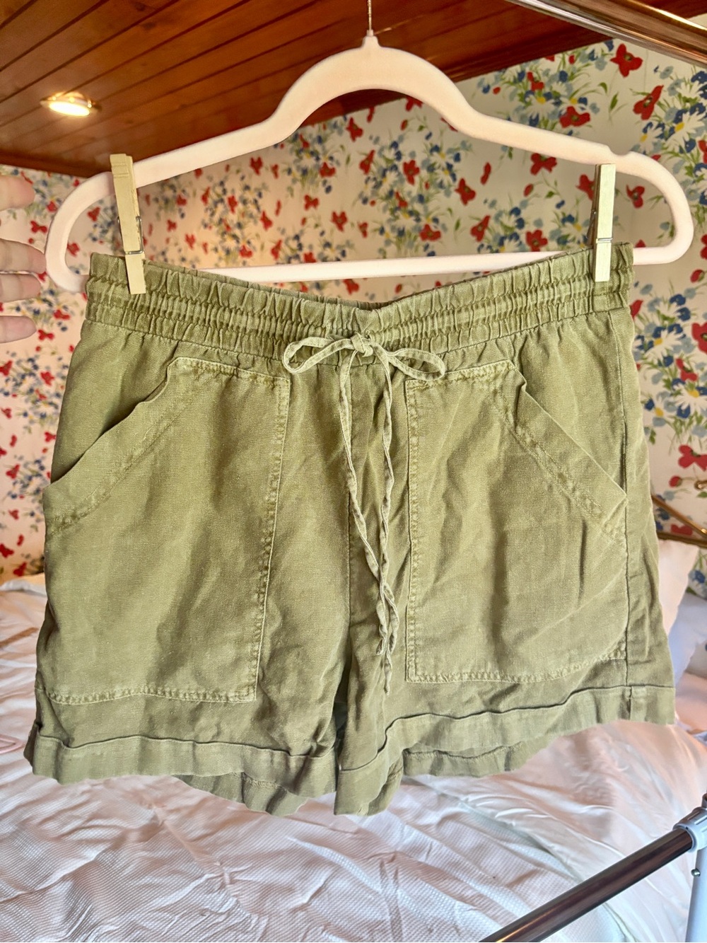 universal thread olive green pull on utility shorts size small linen gorpcore